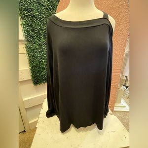Black Plus Solid Asymmetrical Neck Top